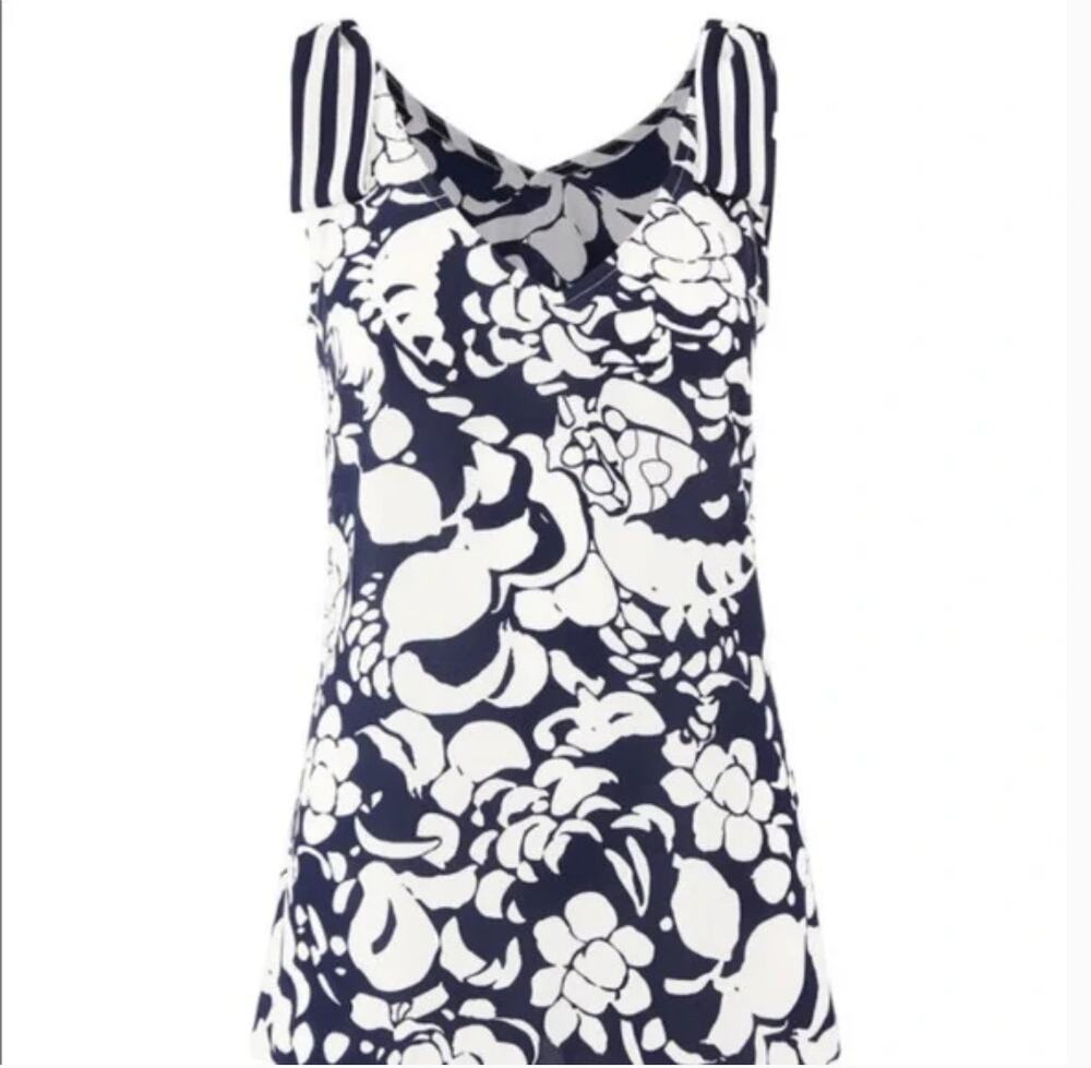 Cabi Size S Mia Shoulder Tie Top 5731 Bubble Flowers Blue White